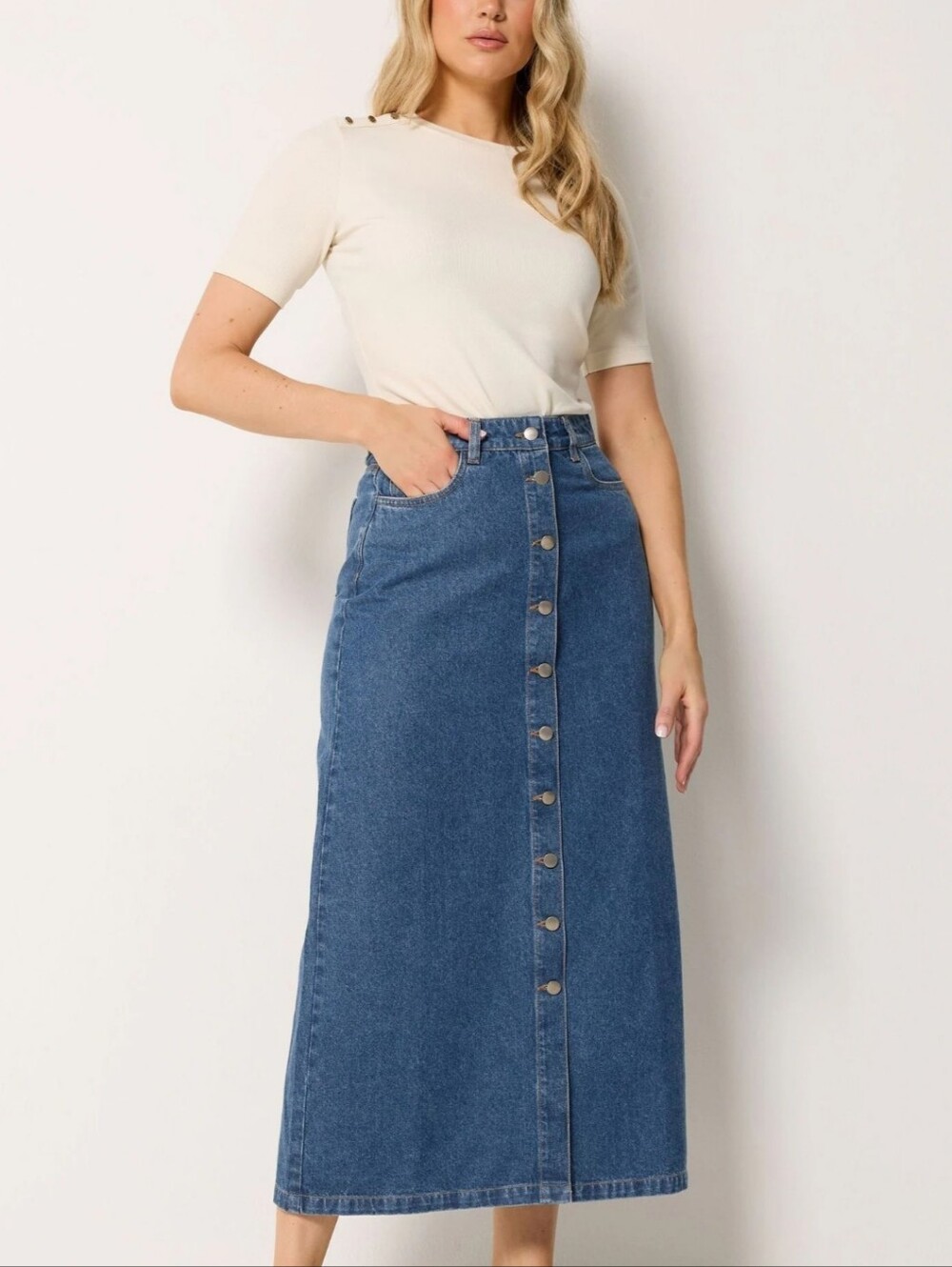 Vintage Denim Button Down Maxi Skirt Country Cottagecore Western Prairie Sz 12W